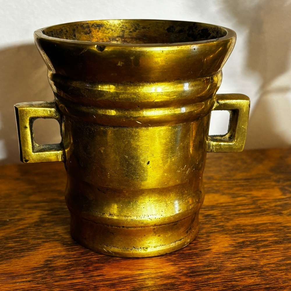 Antique 19th century solid brass double handled apothecary mortar